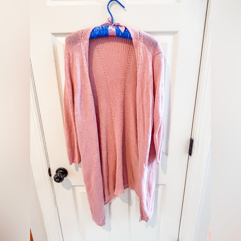 LOFT - Long Pink Duster Cardigan - Size Large Spring Quarter Length Sleeves